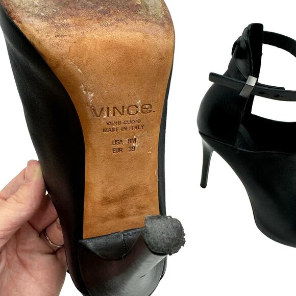 VINCE Sonia Black Leather Cut Out Ankle Strap Booties Stiletto Ankle Boots - Picture 11 of 12